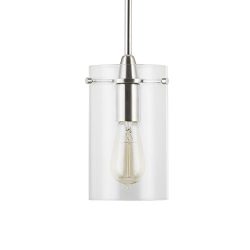 Effimero Medium Stem Hung Clear Glass Contemporary Pendant Light. Brushed Nickel Fixture with Ad ...