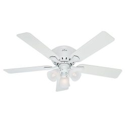 Hunter 53011, Reinert Ceiling Fan with Light, 52″ Span, 5 Blades, Snow White