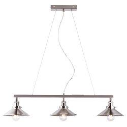 Andante Three-Light Hanging Island Pendant Linear Light Fixture, Brushed Nickel Finish Adjustabl ...