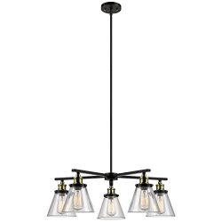 Globe Electric Shae 5-Light Vintage Edison Chandelier, Oil Rubbed Bronze Finish, Antique Brass D ...