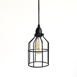 Black Cage Pendant Industrial Lighting – Kitchen Island Bar Drop Light, Metal light guard  ...