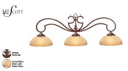 HJ Scott Decorator Traditional Billiard Table Light with Autumn Rustic Bar and 3 Bronze Glazed S ...