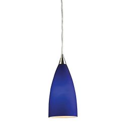 Elk 2581/1 Vesta 1-Light Pendant with Hand Blown Blue Glass Shade, 5 by 12-Inch, Satin Nickel Finish