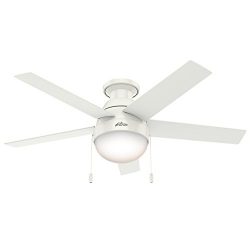 Hunter 59269 Anslee Low Profile Fresh White Ceiling Fan With Light, 46″