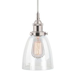 Fiorentino Brushed Nickel One-Light Industrial Factory Pendant Lamp with Clear Glass Shade ̵ ...