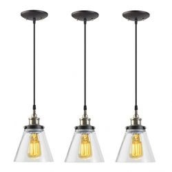 Globe Electric 1-Light Vintage Edison Hanging Pendant, 3-Pack, Antique Brass & Bronze Finis ...