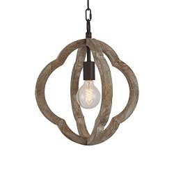 Docheer 1-Light Vintage Wooden Iron Chandelier Pendant Lamp Metal And Wood Frame Orb Chandelier  ...