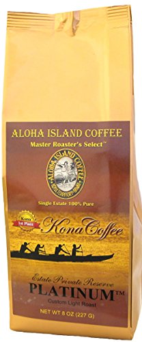 100% Pure Kona Coffee, Aloha Island Brand PLATINUM Light Roast, Mild, Mellow, Low Acid Pure Kona ...