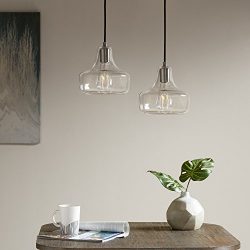 Capella – Channing Dome Shaped Clear Glass Hanging Lignt Pendant Lamp – Pair (Set of ...