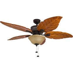 Honeywell Sabal Palm 52-Inch Tropical Ceiling Fan with Sunset Bowl Light, Five Hand Carved Woode ...