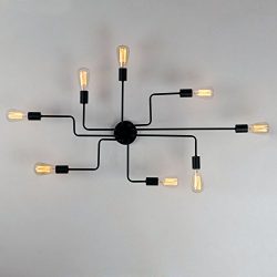 Unitary Brand Black Metal Steel Art Dining Room Flush Mount Ceiling light with 8 E26 Bulb Socket ...