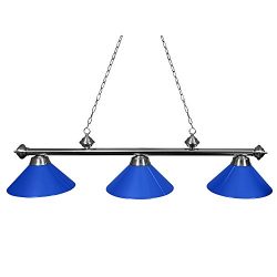 Ozone Brushed Chrome Pool Table Light with Blue Shades