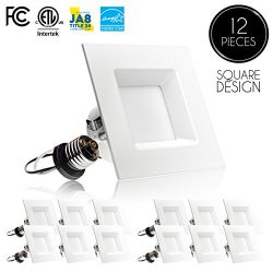 (12 Pack)- 4-inch LED Square Downlight Trim, 10W (60W Replacement), Square Recessed Light, Dimma ...