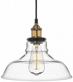 Deneve Clear Glass Shade Pendant Light Brass Ceiling Fixture