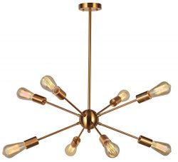 Sputnik Chandelier Light-VINLUZ 8 Lights Modern Pendant lighting Brushed Brass Mid Century Flush ...