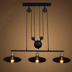 Pulley Industrial Ceiling Light, SUN RUN Vintage Creative Pulley Pendant Lighting Black Iron Pai ...