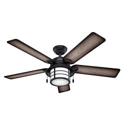 Hunter 59135 Key Biscayne 54″ Weathered Zinc Ceiling Fan with Five Burnished Gray Pine/Gra ...