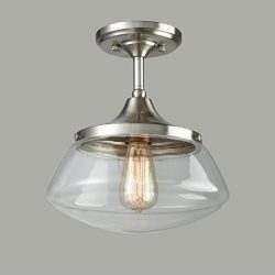 CLAXY Ecopower Vintage Brushed Nickel Glass Ceiling Light 1-Light Pendant Lighting