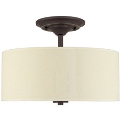 Revel Addison 13″ 2-Light Semi-Flush Mount Ceiling Light Fixture w/ Off-White Fabric Drum  ...