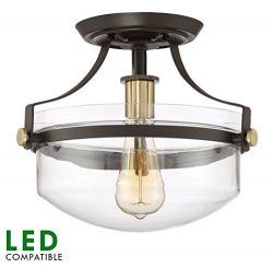 Revel Zurich 12″ Modern Semi-Flush Mount Ceiling Light w/ Glass Shade, Oil-Rubbed Bronze F ...