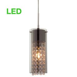 Revel Jolene 11″ LED Crystal Pendant Light + Tinted Glass Shade, Chrome Finish