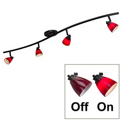 Direct-Lighting 4 Lights Fixed Track Lighting Kit – Dark Bronze Finish – Red Glass S ...