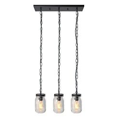 LNC 3-Light Linear Chandelier Lighting Glass Mason Jar Kitchen Island Lighting