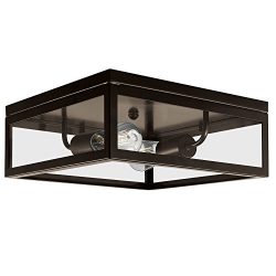 Globe Electric Memphis 2-Light Flush Mount Ceiling Light, Dark Bronze Finish, Clear Glass Panes, ...