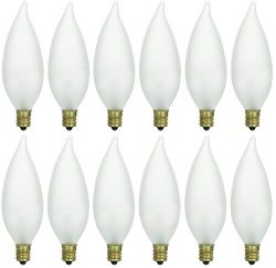 Pack of 12 40 Watt CFF Candelabra Base Frosted Flame Tip Shaped Incandescent Chandelier Light Bulb