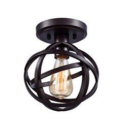 Dazhuan Antique 1-Light Metal Globe Chandelier with Cage Flush Mount Ceiling Lamp Light Fixture