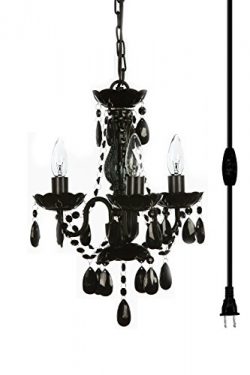 The Original Gypsy Color 3 Light Mini Plug-in Black Chandelier for H16″ W13″, Black  ...