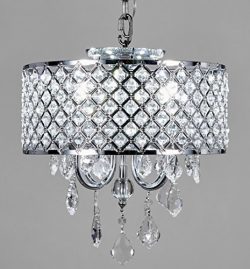 New Galaxy Lighting 4-Light Chrome Round Metal Shade Crystal Chandelier Pendant Hanging Ceiling  ...