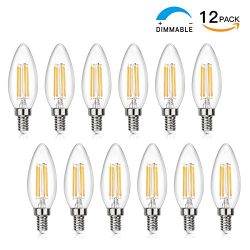 SHINE HAI Candelabra LED Filament Bulbs Dimmable 40W Equivalent, 2700K Chandelier B11 LED Bulb E ...