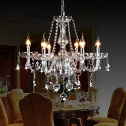 CRYSTOP Classic Vintage Crystal Candle Chandeliers Lighting 6 Lights Pendant Ceiling Fixture Lam ...