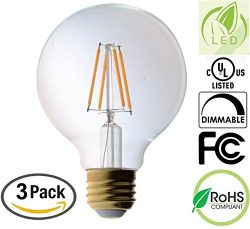 3 Pack Bioluz LED Pendent Light Bulb, Clear Filament LED G25 Globe 40 Watt Replacement (Uses 4.5 ...