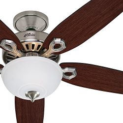 Hunter Fan 52″ Traditional Brushed Nickel Ceiling Fan with Cased White Glass Light Kit, 5  ...