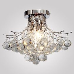 LOCOÂ Chrome Finish Crystal Chandelier with 3 lights, Mini Style Flush Mount Ceiling Light Fixtu ...