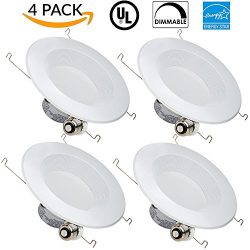 Sunco Lighting 4 PACK – 13W 5/6inch Dimmable LED Retrofit Recessed Lighting Fixture (=75W) ...