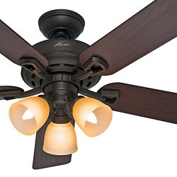 Hunter Fan 52″ New Bronze Ceiling Fan with Light Kit and Remote Control (Certified Refurbi ...