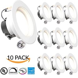 SUNCO 10 PACK – 11Watt 4″- Inch ENERGY STAR UL-Listed Dimmable LED Downlight Retrofi ...