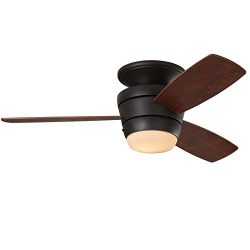 Mazon 44-in Oil-Rubbed bronze Integrated LED Indoor Flush Mount Ceiling Fan with Light Kit and R ...