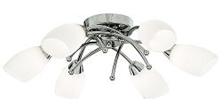 Modern 6 Arm Chrome Ceiling Light with Opal Glass Shades By Haysom Interiors