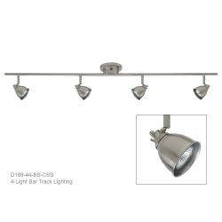 4-Light Fixed Track Bar in Brusehd Steel with Brushed Steel Cone shade D168-44-BS-CBS