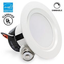 4-inch ENERGY STAR UL-classified 12W Dimmable Retrofit LED Recessed Lighting Fixture, 85W Haloge ...