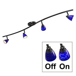 Direct-Lighting 4 Lights Fixed Track Lighting Kit – Dark Bronze Finish – Blue Glass  ...