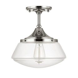 Home Decorators Collection 1-Light Polished Nickel Vintage Schoolhouse Semi-Flush Mount Light wi ...