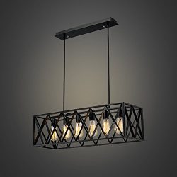 EFINEHOME Efine Vintage Industrial 6 Lights Edison Retro Rustic Wrought Iron Black Chandelier Re ...