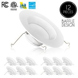 (12-Pack) 5/6 inch Dimmable LED Downlight, 12W (100W Replacement), Baffle Design, Retrofit LED R ...