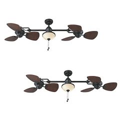 Set of 2 Harbor Breeze Twin Breeze II 74-in Oil-Rubbed Bronze Outdoor Downrod Mount Ceiling Fan  ...