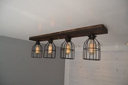 Wood Flush Mount Ceiling Light (W/Cages)